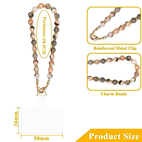 cioatu Beaded Phone Charm Strap Phone Wrist Strap Handmade Cellphone Lanyard with Tether Tab Wristlet Bracelet PhoneChainStrap - color: Pink Zebra Stone