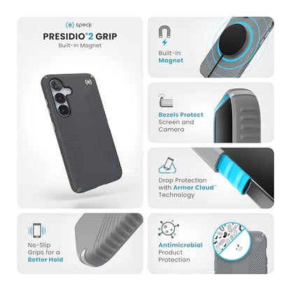 Speck Samsung Galaxy S25 Case - Presidio 2 Grip + Magnet, 13-Foot Drop Protection, No-Slip Grips, Raised Bezel, Enhanced Buttons, Charcoal Grey/Cool Bronze - color: Charcoal Grey/Cool Bronze, size: Galaxy S25
