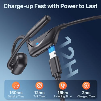 Open Ear Headphones with Mic, 29g Bluetooth Headset, Air Conduction Headphones with Dual Device Connection & Mute, Wireless Headset with Mic for Work, Driving, Office, Workout, Black - color: Black