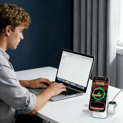 25W 3 in 1 Wireless Charging Station for Apple&Samsung, Desk Night Stand - color: Desert Color