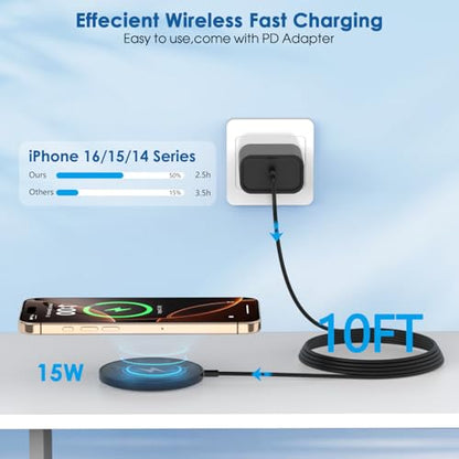 Magnetic Wireless Charger for iPhone16,2Pack 10FT 15W Fast Mag-Safe Charger - color: Black, size: 10FT