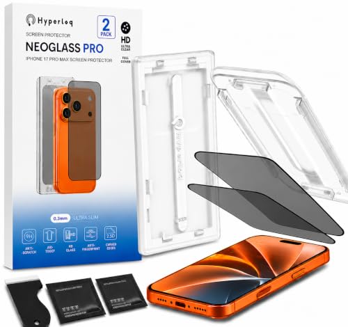 NeoGlass Privacy Screen Protector for iPhone 17 pro max / 16 Pro Max, 2-Pack, Easy Install Anti-Spy 9H Tempered Glass, Anti-Fingerprint, Bubble-Free - size: 17 pro max