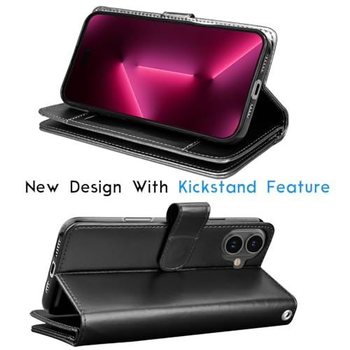 Tekcoo Wallet Case Compatible with iPhone 16 (6.1 inch) 2024 Luxury ID Cash Credit Card Slots Holder Carrying Pouch Folio Flip PU Leather Cover [Detachable Magnetic Hard Case] with Strap [Black] - color: Black, size: 16