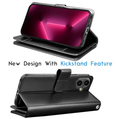 Tekcoo Wallet Case Compatible with iPhone 16 (6.1 inch) 2024 Luxury ID Cash Credit Card Slots Holder Carrying Pouch Folio Flip PU Leather Cover [Detachable Magnetic Hard Case] with Strap [Black] - color: Black, size: 16