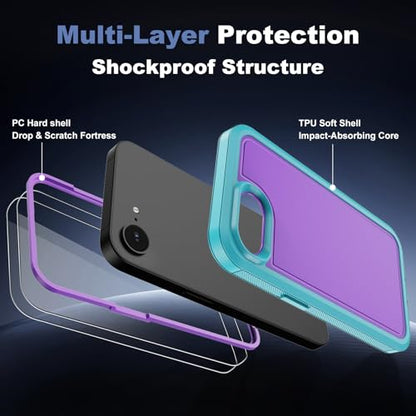 for iPhone 17e Case & iPhone 16e Case, Military-Grade Drop Protection Dual-Layer Rugged Shell with Screen Protector, Full-Body Non-Slip Shockproof Heavy Duty Protective Bumper Phone Cover (Purple) - color: Purple