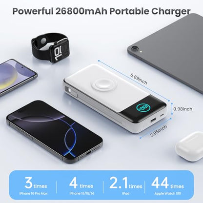 Portable Charger for iPhone with Built-in Cables and AC Wall Plug,26800mah Fast Charging USB C Power Bank,25W PD Travel Essential Battery Pack for iPhone 17/16/15/14/13,Galaxy,Apple Watch (White) - color: White