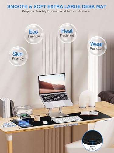 Mouse Pad with 15W Wireless Charging, 31.5"x11.81" XL Large Desk Mat - color: Black-31.5"x11.8"-Adapter
