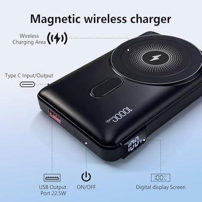 for Magsafe Power Bank, 10000mAh Portable Charger, Built-in Stand