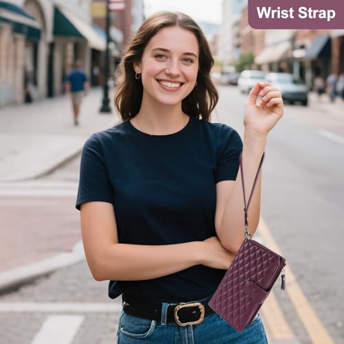Harryshell 2 in 1 for iPhone 17 6.3 inch Wallet Case Magnetic Compatible with Magsafe RFID Blocking Card Holder Detachable Phone Cover Zipper Purse Kickstand Wrist Strap Men Women Quilted Burgundy - color: Quilted Burgundy, size: iPhone 17