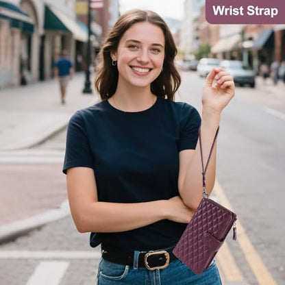 Harryshell 2 in 1 for iPhone 17 6.3 inch Wallet Case Magnetic Compatible with Magsafe RFID Blocking Card Holder Detachable Phone Cover Zipper Purse Kickstand Wrist Strap Men Women Quilted Burgundy - color: Quilted Burgundy, size: iPhone 17