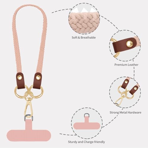 Hovmwey Stretchy Phone Lanyard Tether, 2 Pack Phone Leash Anti-theft Phone Strap for Anti-drop Outdoor Hiking Cycling Climbing Universal for Most Cell Phones, Pink Sands - color: Pink Sands