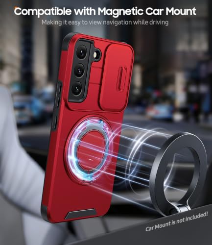 JAME for Samsung Galaxy S22 Case with Ring Stand & Slide Camera Cover Red - color: Red, size: Galaxy S22