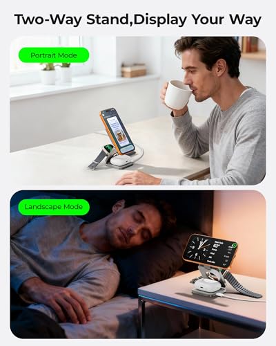 3 in 1 Charging Station for Apple - Qi2.2 25W Magnetic Wireless Charger for iPhone 18/17, Apple Watch, AirPods, Travel Fast Charging Foldable Stand with 45W GaN Adapter, Aluminum Alloy Design - color: Titanium Color