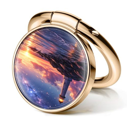 Cell Phone Ring Holder, Cute Metal Phone Grip Stand Finger Ring Kickstand, Flexible 360°Rotation Phone Tablet Case Accessories Compatible with Most Phones Lighthouse Ocean Sunset - color: Lighthouse Ocean Sunset