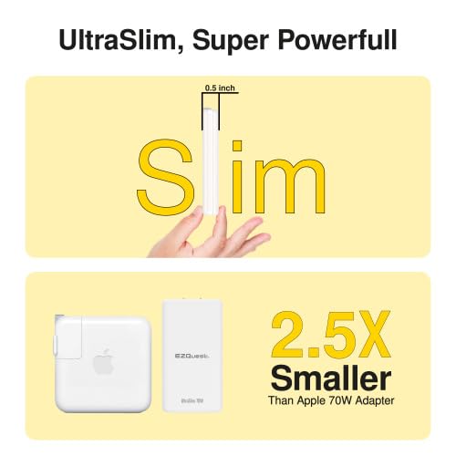 UltraSlim 70W GaN II Dual USB-C PD Wall Charger - Compact Flat Plug Adapter with Foldable Design, Intelligent Power Allocation & Fast Charging for Laptops & Phones - White - color: White