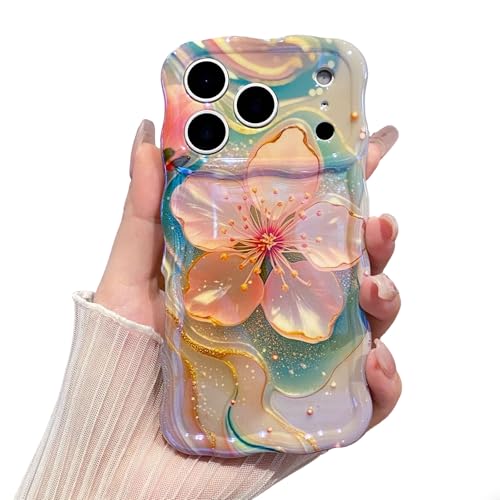 EYZUTAK Case for iPhone 11, Colorful Retro Oil Painting Flower, Sakura | Laser Glossy Floral Pattern, Cute Curly Wave Edge, Exquisite Phone Cover, Stylish Durable TPU Protective Case for Girl Women - color: Sakura, size: iPhone 11