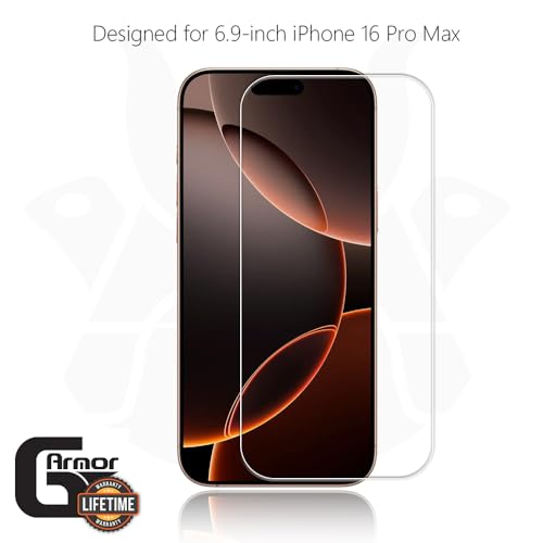 2 Pack Glass Screen Protector for iPhone 16 Pro Max | 9H Premium Tempered Glass, Lifetime Replacement, Ultra Clear, Scratch Resistant, Phone Case Compatible, Screen Saver - size: iPhone 16 Pro Max
