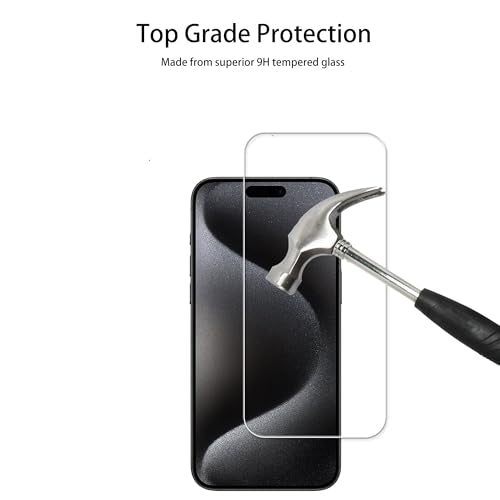 Screen Protector For iPhone15 Pro Max Tempered Glass Film with Easy Alignment Tool 3-Pack