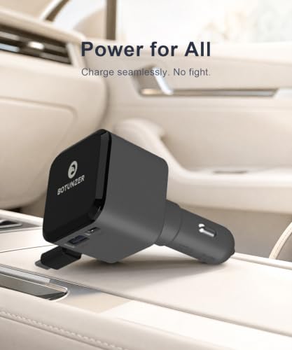 97.5W Retractable Car Charger with Real-Time Voltage Display, 3 in 1 Fast USB C Car Charger Built-in 27in Retractable Cable for iPhone 12-17 Pro Max, Samsung Galaxy S25, Android