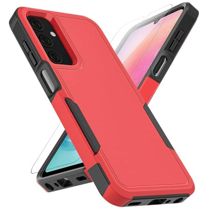 MDCN Compatible with Galaxy A25 5G Case: Dual Layer Protective Heavy Duty Cell Phone Cover Shockproof Rugged with HD Screen Protector - Military Protection Bumper Tough, Red - color: Red (PC) + Black (TPU)