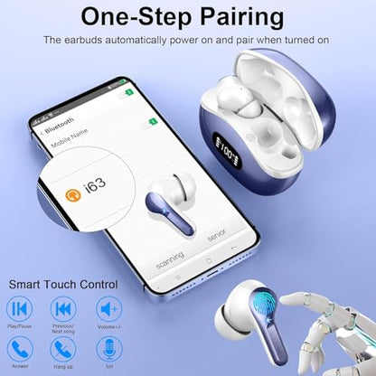 Wireless Earbuds, Bluetooth Headphones 5.4 HiFi Stereo Ear buds with ENC Noise Cancelling Mic, 40H Bluetooth Earbuds with Dual LED Display Charging Case, IP7 Waterproof Earphones for Android iOS, Blue - color: navy blue