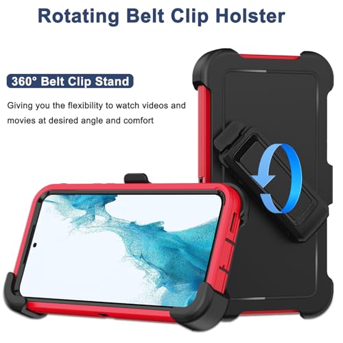 for Samsung Galaxy S22 Plus Case with Belt Clip Holster, 2X Screen Protector, [Military Grade Protection] Heavy Duty Full Body Shockproof Rugged Protective Cover for Samsung S22 Plus 5G Red - color: Red