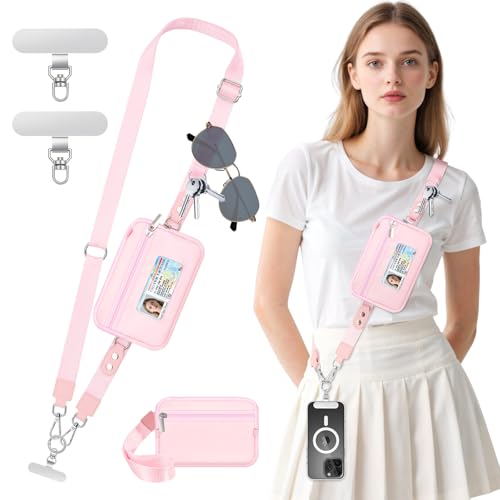 MoKo Adjustable Phone Crossbody Lanyard with Detachable RFID Wallet - color: Rose Gold