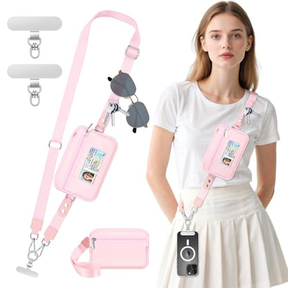 MoKo Adjustable Phone Crossbody Lanyard with Detachable RFID Wallet - color: Rose Gold