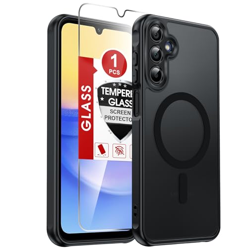 LeYi for Samsung Galaxy A15-5G Phone Case [Magnet Fit] Slim Frosted, Black | Samsung A15 5G Case with Screen Protector & Camera Bump Protection, Translucent Soft-Touch para Samsung Galaxy A15 5G Case - color: Black, size: Galaxy A15 (6.5 Inch)