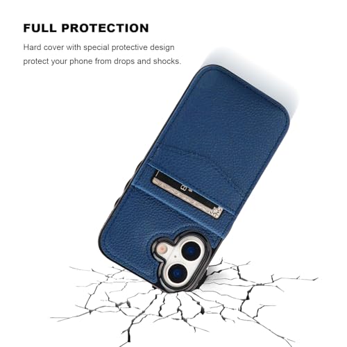 KIHUWEY for iPhone 17 Wallet Case Card Holder Kickstand, Lichee Blue | Credit Card Slots, PU Leather, Magnetic Clasp, Flip Heavy Duty Protection Cover for Men and Women - color: Lichee Blue
