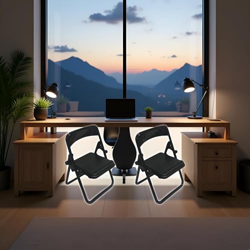 Jowxsx 2 Pcs Black Folding Chair Phone Stand,Folding Chair Phone Holder,Mini Folding Chair Cell Phone Stand Holder,Foldable Chair Shape Universal Mobile Multi-Angle Cradle for Desk, Cell Phone Stands