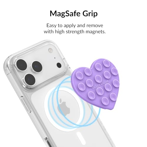 Velvet Caviar Suction Cup Phone Case Mount Compatible with MagSafe Devices Only - Magnetic Silicone Sticky Phone Grip Holder for iPhone Back of Phone - Mirror Gripper (Purple Heart) - color: Purple Heart