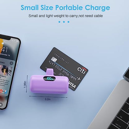 [2 Pack] Small Portable Charger for iPhone,Upgraded 5000mAh PD Fast Charging Power Bank, LCD Display Cute Mini Battery Pack Compatible with iPhone 14/14 Pro Max/13/13 Pro/12 Pro/11/XR/X/8,Black+Purple - color: Black+Purple