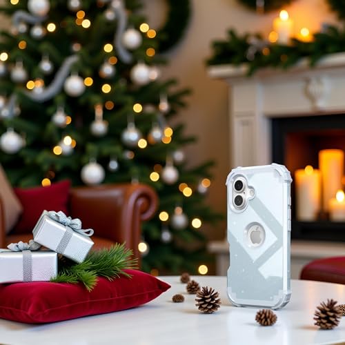 IDweel for iPhone 17 Case with Screen Protector, 3 in 1 Shockproof Slim Fit Hybrid Heavy Duty Hard PC Cover Soft Silicone Bumper Full Body Anti-Fingerprint Case, Glitter Grey - color: Glitter Grey