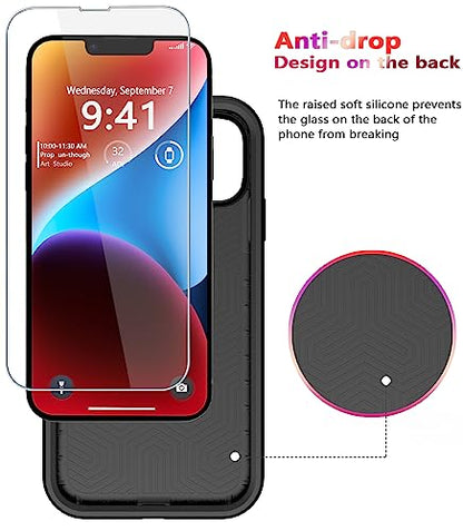 Diverbox for iPhone 14 case [Shockproof] [Dropproof] [Tempered Glass Screen Protector ],Heavy Duty Protection Phone Case Cover for Apple iPhone 14 (Black-2in1) - color: BLACK-2in1