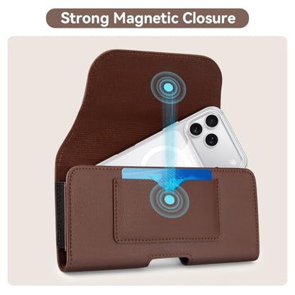 nuoku Cell Phone Holster for iPhone 17/16/15/14/13/12/11 Pro Max Series with Card Solt, Belt Clip Phone Case for Samsung Galaxy Series (Brown) - color: Brown