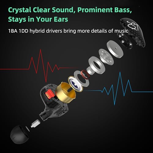 YINYOO KZ-ZST Hybrid Banlance Armature with Dynamic in-Ear Earphone 1BA+1DD HiFi Headset Wired Earbuds IEM Headphones Gaming Earbuds (Black-zst with Microphone) - color: black, size: 3.5mm-With Microphone, style: 3.5mm-With Microphone