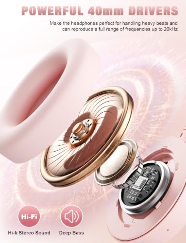 RUNOLIM Active Noise Cancelling Headphones, Wireless Bluetooth Over Ear - color: Pink