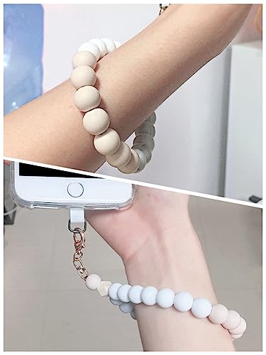 VICHUNHO Marble Silicone Beaded Phone Wrist Strap, Cellphone Lanyard with Tether Tab, Elastic Hands-Free Wristlet Bracelet - color: White