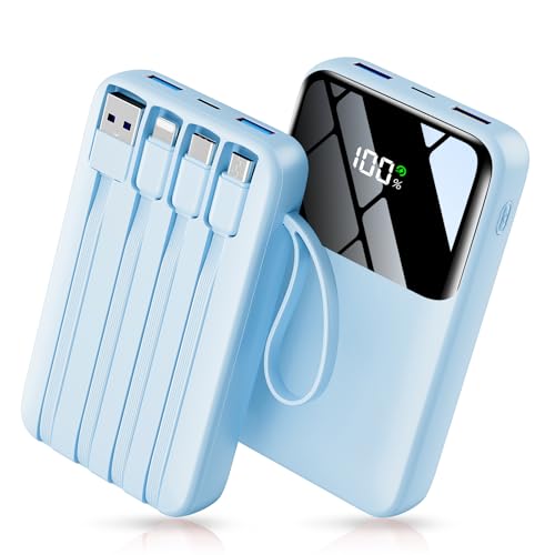 15000mAh Portable Charger Power Bank, Smaller Built-in 4 Cables SkyBlue - color: SkyBlue