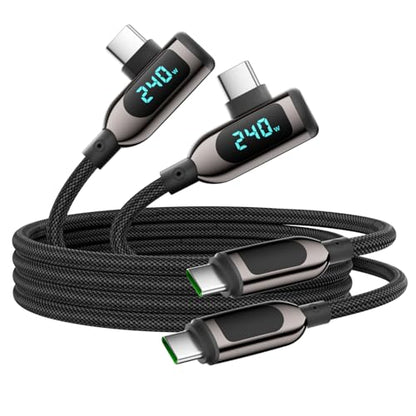 240W Right Angle USB C to USB C Cable, 6.6ft, 2Pack, Black - size: 6.6FT-2Pack