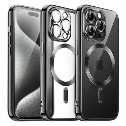 JETech Magnetic Case for iPhone 15 Pro, Black | Compatible with MagSafe, Camera Lens Protection, Electroplated TPU Frame, Shockproof Protection - color: Black