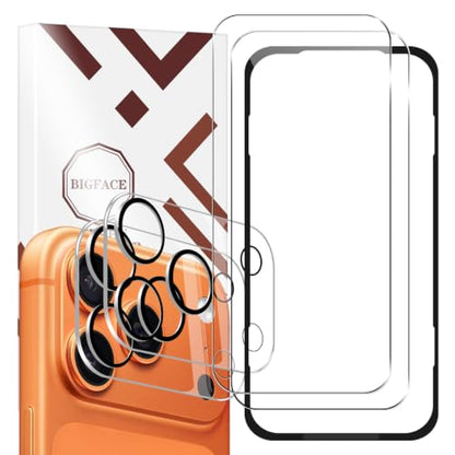 BIGFACE Compatible with iPhone 17 Pro Screen Protector + Camera Lens Protectors, [2 + 2 Pack] Premium HD Clear Tempered Glass with easy installation tool included Accuracy Film For iPhone 17 Pro(6.3 Inch) - size: iPhone 17 Pro(6.3")