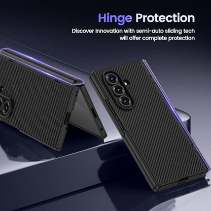 VEGO for Galaxy Z Fold 7 Case with Belt Clip Compatible with Magsafe,Black | Screen Protector & Hinge Protection Full-Body Shockproof Carbon Fiber Hard PC Protective Magnet Case for Samsung Z Fold 7 - color: Black