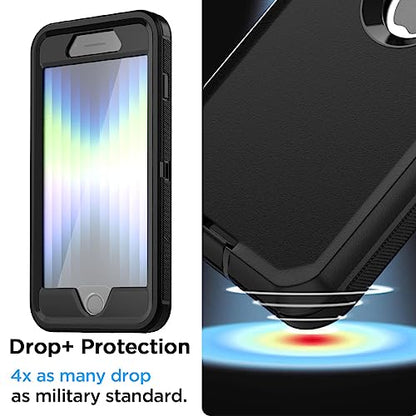 AICase for iPhone SE Case 3rd & 2nd Generation with Belt-Clip Holster, for iPhone SE 2022/2020 Case Built-in Screen Protector Heavy Duty Protective Full Body Rugged Phone Cover, Black - color: Black + Clip