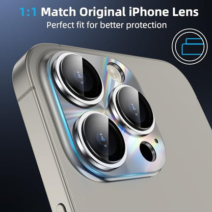 YWXTW Camera Lens Protector for iPhone 15 Pro Max/iPhone 15 Pro, [Lithography Laser Gradient] [5X Strengthen] Tempered Glass Screen Protector Metal Ring Back Camera Lens Cover (Natural Titanium) - color: Natural Titanium