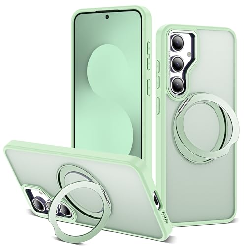 for Samsung Galaxy S25 FE Case with 360° Rotatable Magnetic Ring Stand Compatible with Mag-Safe Military Protection Shockproof Matte Translucent Phone Cases for S25 FE,Green - color: Green, size: Samsung Galaxy S25 FE