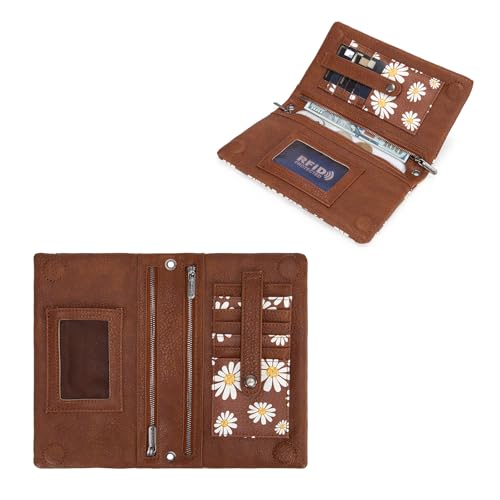 Wrangler Crossbody Wallet Women Small Purse Brown Daisy Large Capacity Organizers Ladies Female Clutch Wallets RFID Blocking Bifold - color: Aa-brown