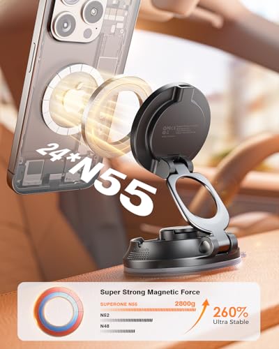 SUPERONE for MagSafe Car Mount Charger, 15W Fast Charging Magnetic Wireless Car Charger [88+LBS Ultra Suction & 2800gf Strong Magnetic] 360° Vacuum Magnetic Phone Holder for iPhone - color: gray