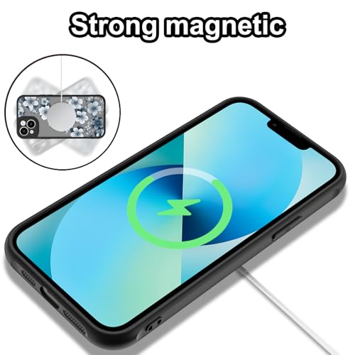 Magnetic for iPhone 13 Case,White Flower | [Compatible with MagSafe] Cute Fashion Translucent Matte Hard Back Shockproof Anti-Scratch Phone Case,Ink Flower - color: Ink Flower, size: iPhone 13